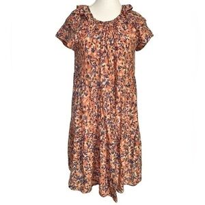 MIRTH Seville Salmon w/ Blue Coral Print Ruffle Mini Dress